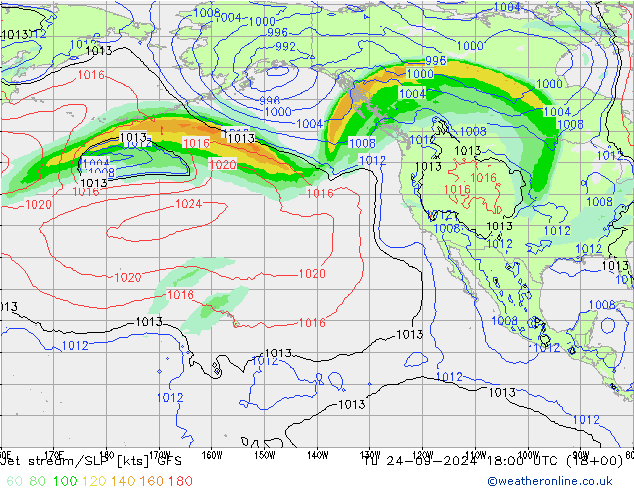 Jet stream/SLP GFS Tu 24.09.2024 18 UTC