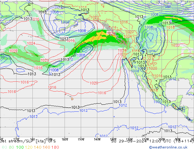 Jet stream/SLP GFS Su 29.09.2024 12 UTC