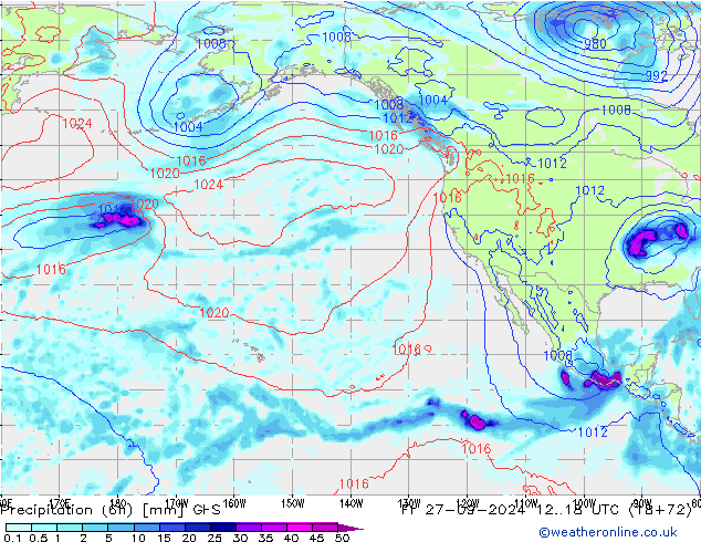 Precipitation (6h) GFS Fr 27.09.2024 18 UTC