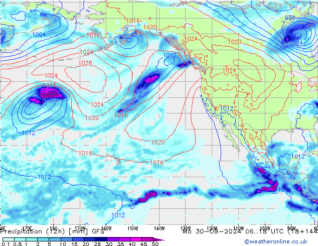 Precipitation (12h) GFS Po 30.09.2024 18 UTC