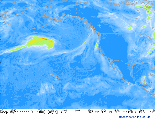 Deep layer shear (0-1km) GFS mié 25.09.2024 00 UTC