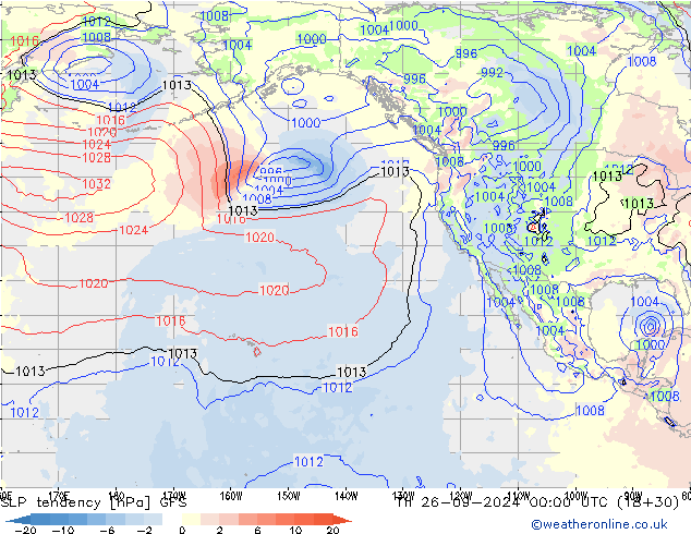 SLP tendency GFS Čt 26.09.2024 00 UTC