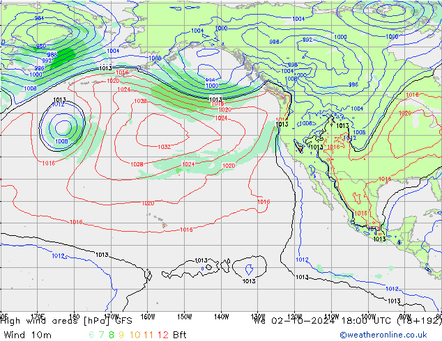 High wind areas GFS mié 02.10.2024 18 UTC