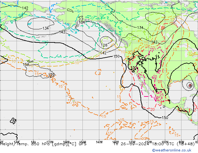 Z500/Rain (+SLP)/Z850 GFS Čt 26.09.2024 18 UTC