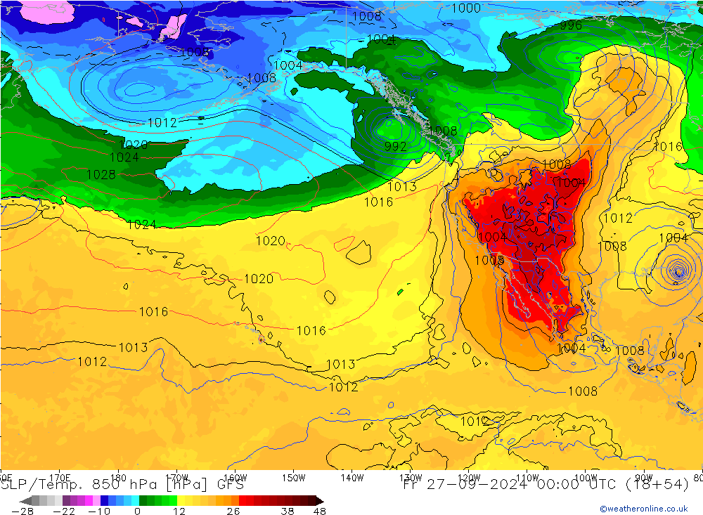 SLP/Temp. 850 hPa GFS Fr 27.09.2024 00 UTC