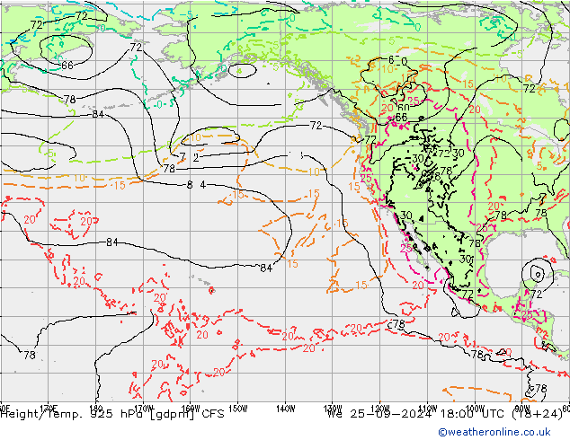 Height/Temp. 925 hPa GFS We 25.09.2024 18 UTC