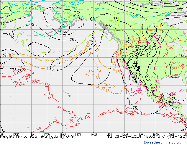 Height/Temp. 925 hPa GFS So 29.09.2024 18 UTC