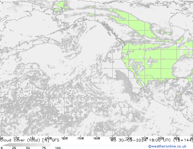 Cloud cover (total) GFS Mo 30.09.2024 18 UTC