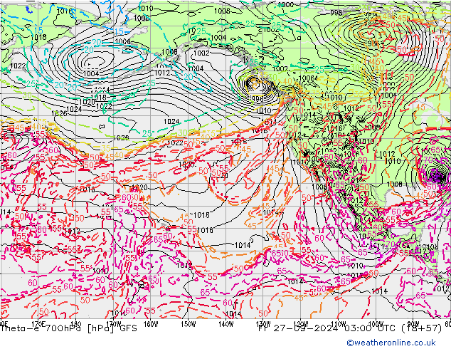 Theta-e 700hPa GFS Pá 27.09.2024 03 UTC