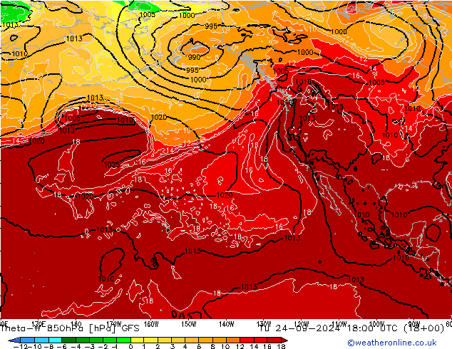 Theta-W 850hPa GFS Di 24.09.2024 18 UTC