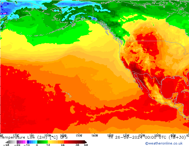 Temperature Low (2m) GFS Th 26.09.2024 00 UTC