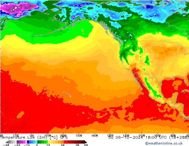 Tiefstwerte (2m) GFS So 06.10.2024 18 UTC