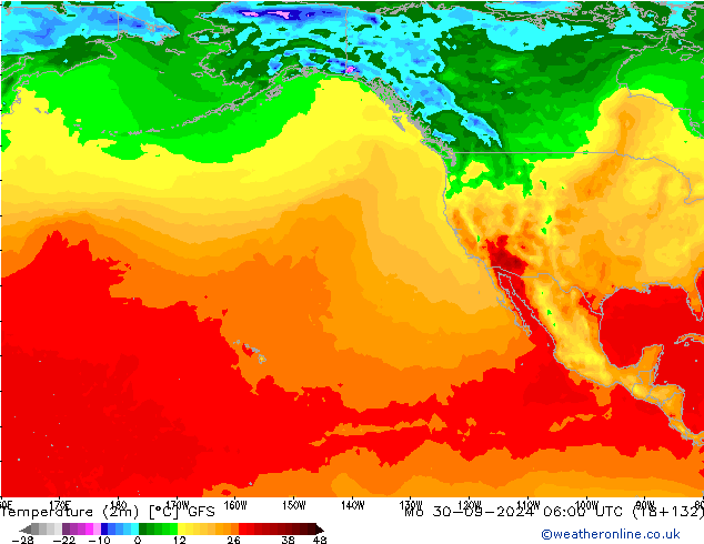 Temperature (2m) GFS Mo 30.09.2024 06 UTC