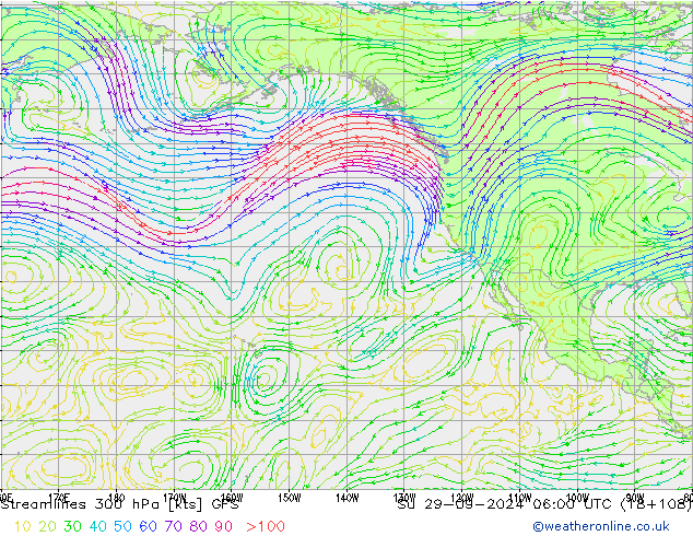 Linia prądu 300 hPa GFS nie. 29.09.2024 06 UTC