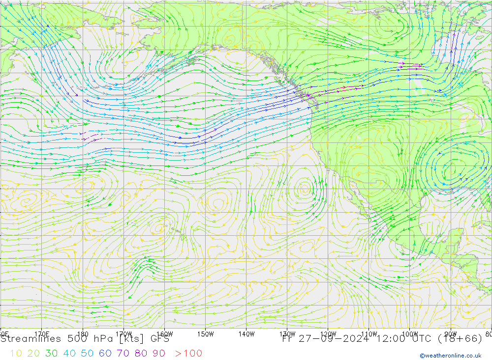 Streamlines 500 hPa GFS Fr 27.09.2024 12 UTC