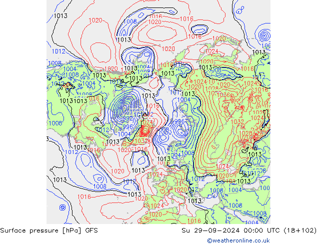 Pressione al suolo GFS dom 29.09.2024 00 UTC