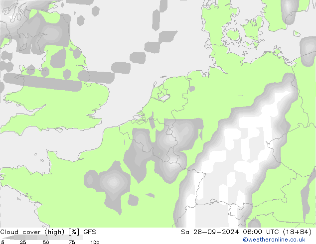 Nuages (élevé) GFS sam 28.09.2024 06 UTC