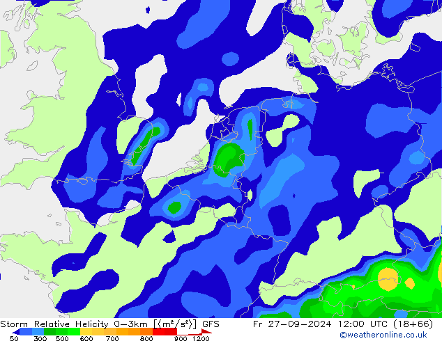 Storm Relative Helicity GFS Fr 27.09.2024 12 UTC