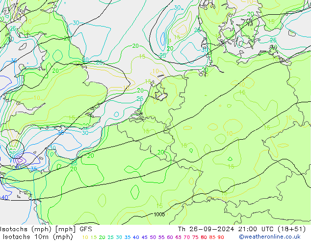 Isotachen (mph) GFS Do 26.09.2024 21 UTC