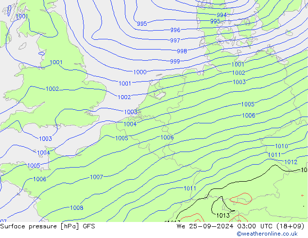 Surface pressure GFS We 25.09.2024 03 UTC