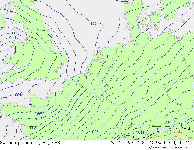 Atmosférický tlak GFS St 25.09.2024 18 UTC