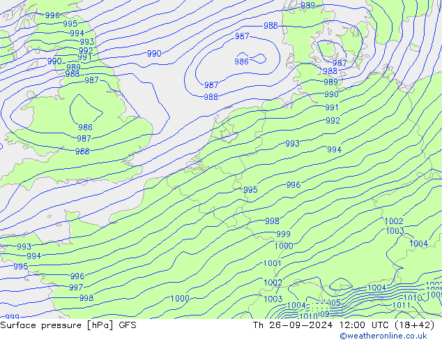 Atmosférický tlak GFS Čt 26.09.2024 12 UTC