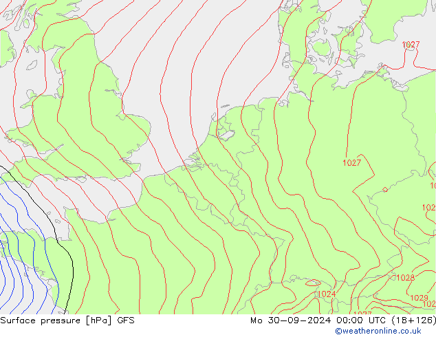 Surface pressure GFS Mo 30.09.2024 00 UTC