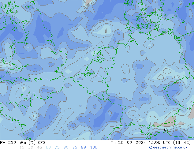 RH 850 hPa GFS Čt 26.09.2024 15 UTC