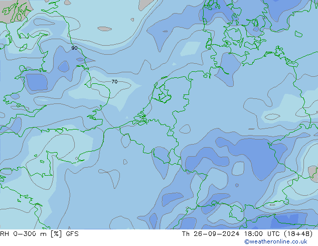 RH 0-300 m GFS Qui 26.09.2024 18 UTC