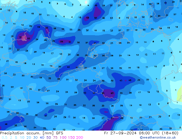 Precipitation accum. GFS пт 27.09.2024 06 UTC