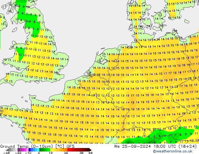 Ground Temp (0-10cm) GFS We 25.09.2024 18 UTC