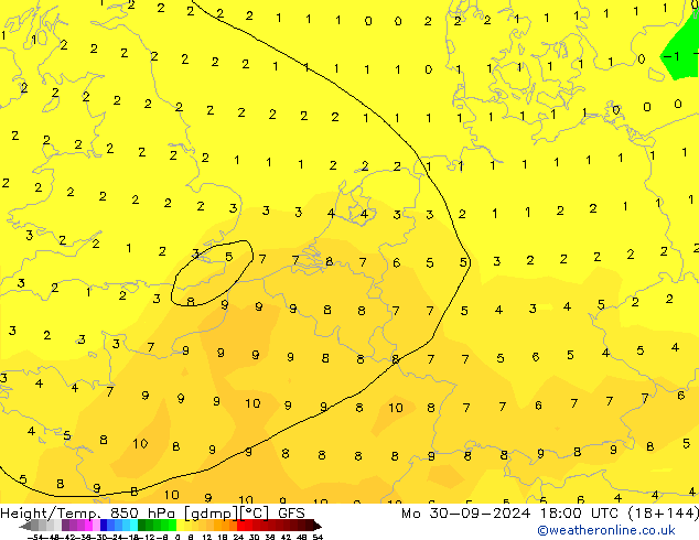 Z500/Rain (+SLP)/Z850 GFS Mo 30.09.2024 18 UTC