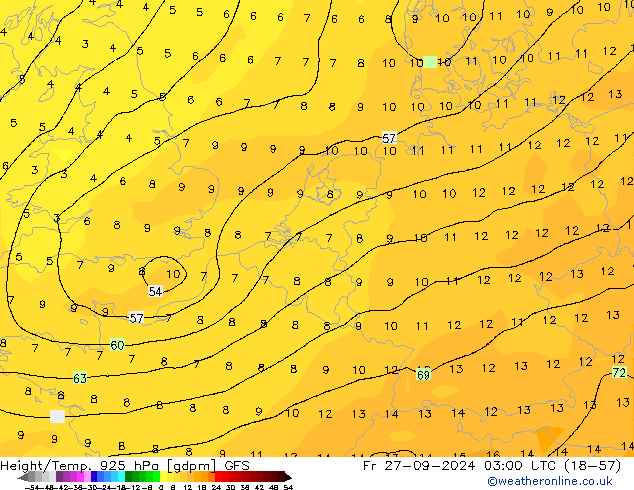 Géop./Temp. 925 hPa GFS septembre 2024