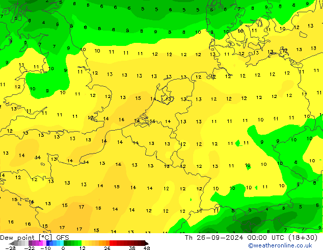 Dew point GFS Th 26.09.2024 00 UTC