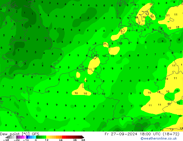 Dew point GFS Fr 27.09.2024 18 UTC