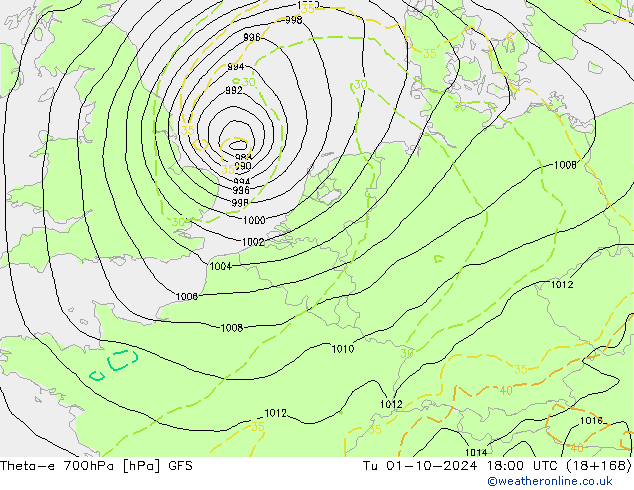 Theta-e 700hPa GFS październik 2024