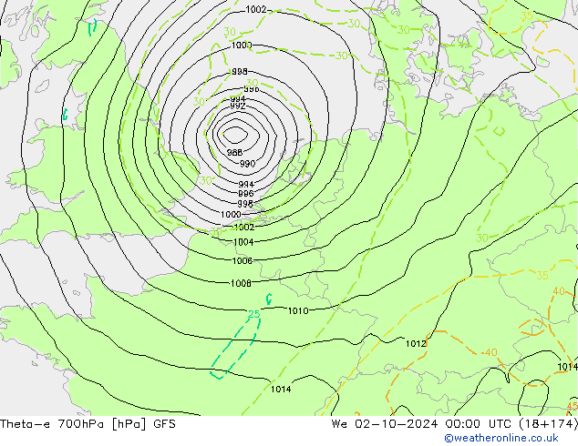 Theta-e 700hPa GFS October 2024