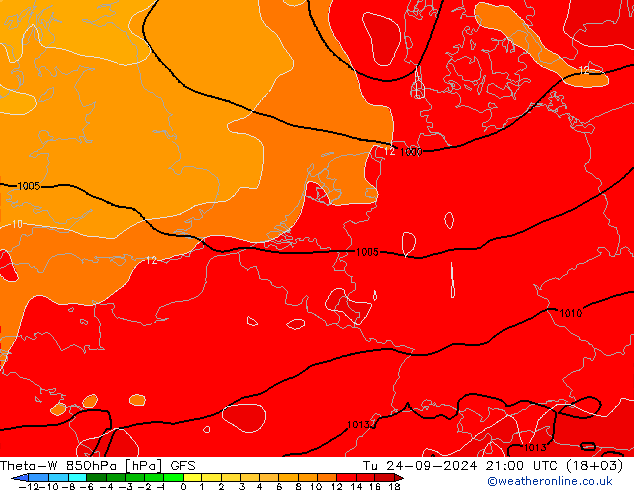 Theta-W 850hPa GFS Út 24.09.2024 21 UTC