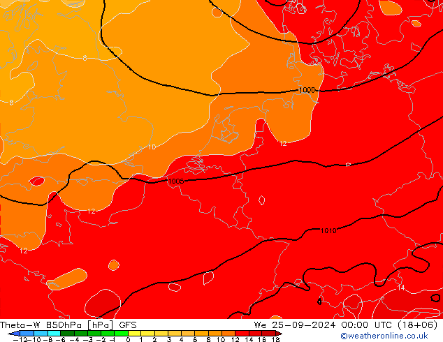 Theta-W 850hPa GFS We 25.09.2024 00 UTC