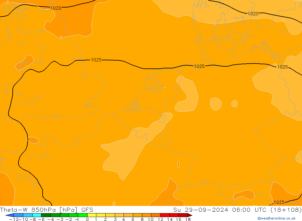 Theta-W 850hPa GFS zo 29.09.2024 06 UTC