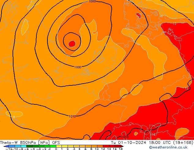 Theta-W 850hPa GFS mar 01.10.2024 18 UTC