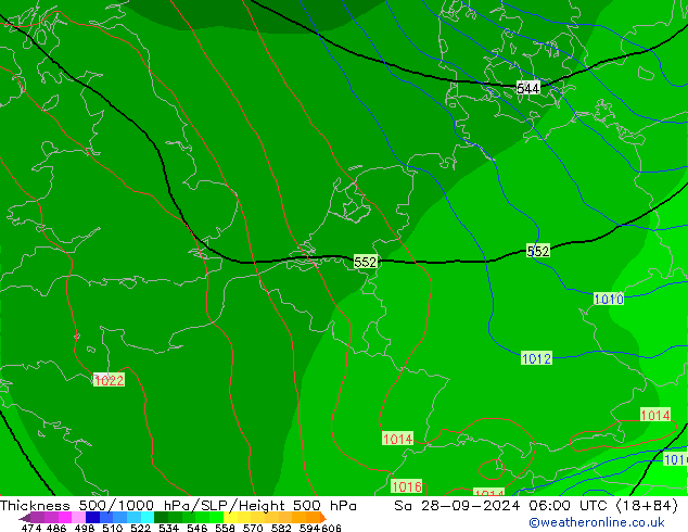 Thck 500-1000hPa GFS Sa 28.09.2024 06 UTC