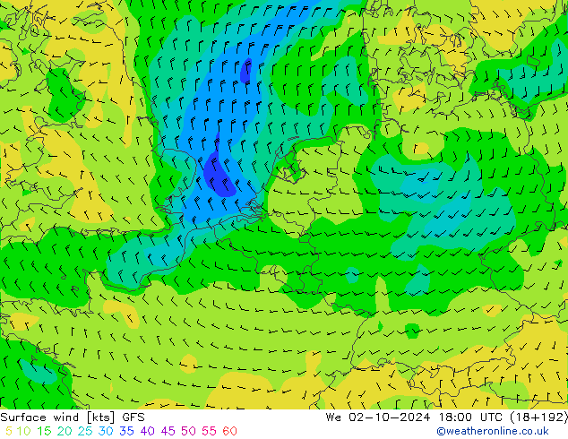 Bodenwind GFS Mi 02.10.2024 18 UTC