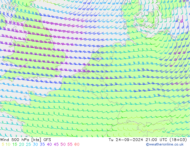 Wind 500 hPa GFS Tu 24.09.2024 21 UTC