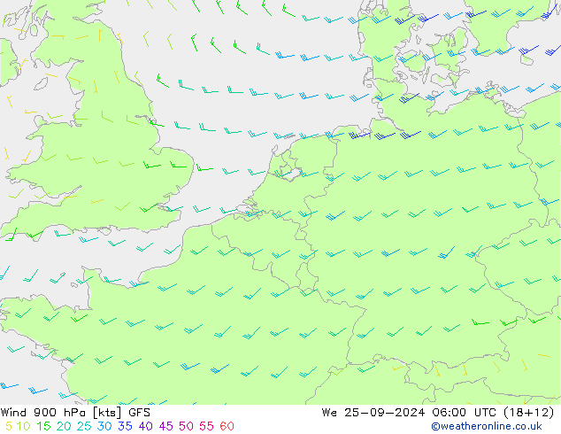 Viento 900 hPa GFS mié 25.09.2024 06 UTC