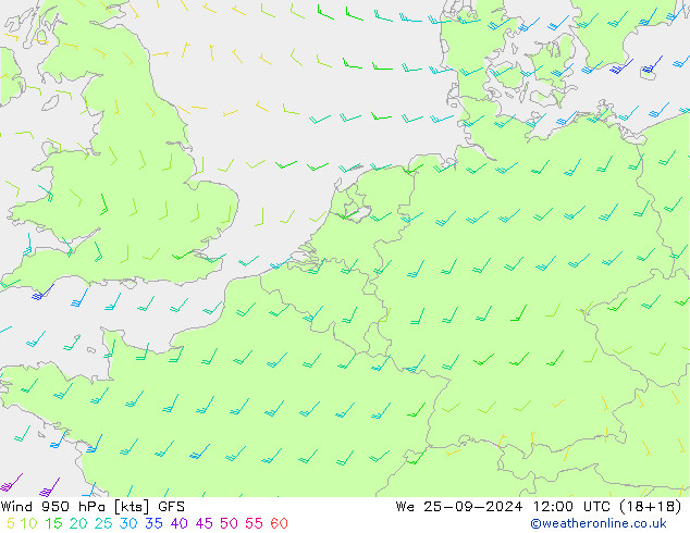 Vent 950 hPa GFS mer 25.09.2024 12 UTC