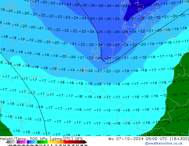 Z500/Rain (+SLP)/Z850 GFS пн 07.10.2024 06 UTC