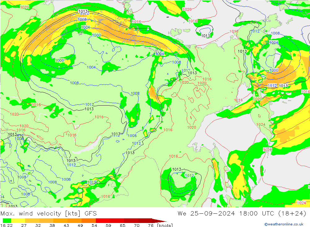 Max. wind velocity GFS We 25.09.2024 18 UTC