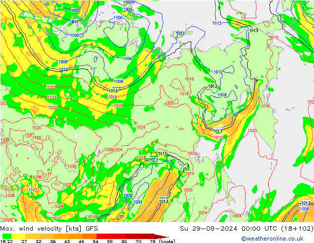 Max. wind velocity GFS  29.09.2024 00 UTC