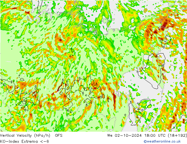 Convection-Index GFS mer 02.10.2024 18 UTC